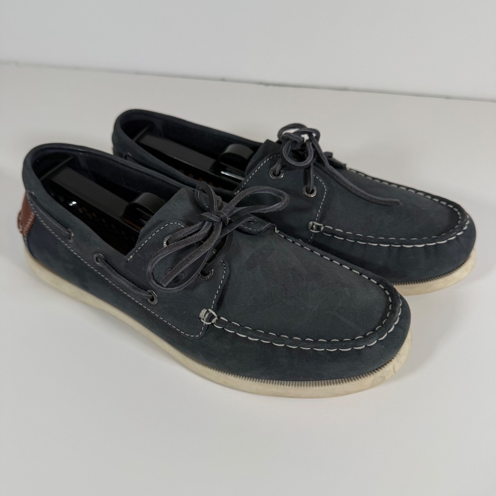 Johnston & Murphy Boat Shoes Size 6M Navy Blue Leather Preppy Nautical Classic - Picture 2 of 8